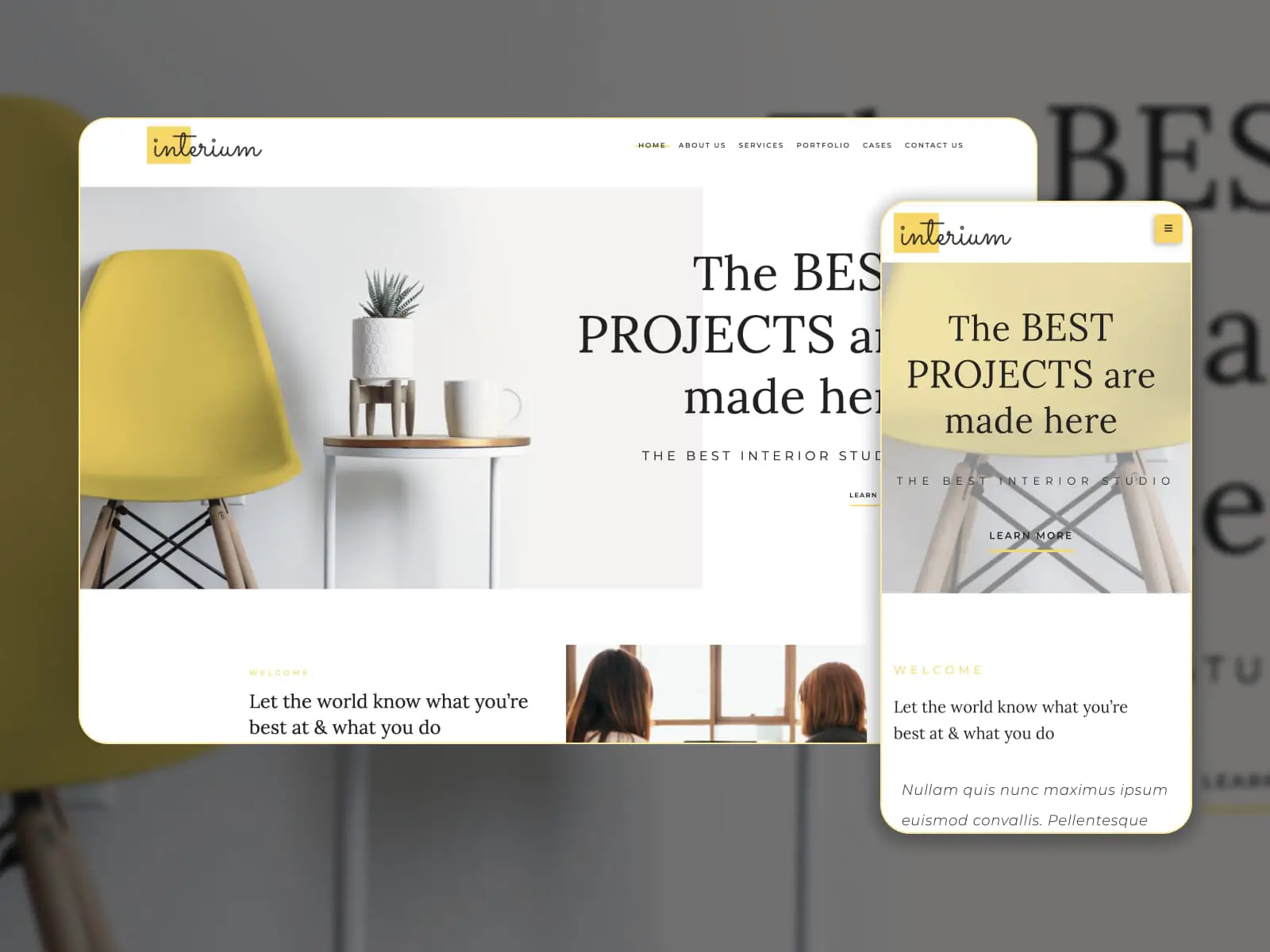 Un tema WordPess per designer e portfolio chiamato Interium.