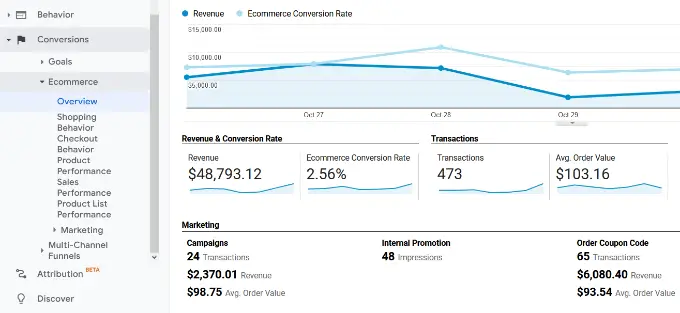 E-Commerce-Conversion-Berichte von Google Analytics Ecommerce report in analytics