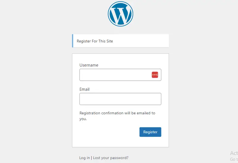 نموذج التسجيل الافتراضي إنشاء نموذج التسجيل في WordPress