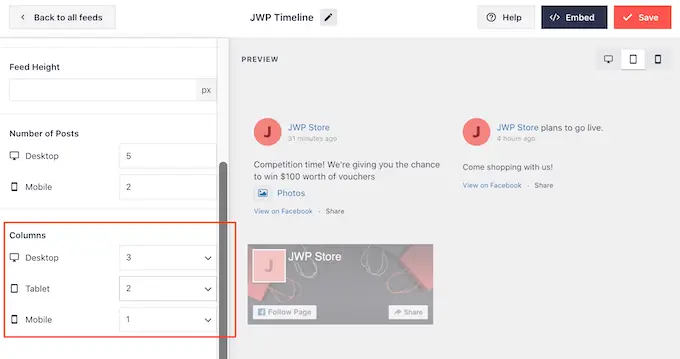 Adicionando e removendo colunas em um feed de status do Facebook Adding and removing columns in a Facebook status feed