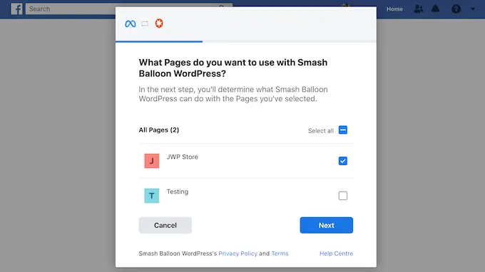 Concedendo ao Smash Balloon acesso às suas postagens do Facebook Giving Smash Balloon access to your Facebook posts