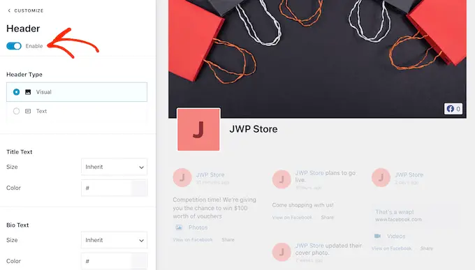 Adicionando um cabeçalho ao feed de status do Facebook Adding a header to the Facebook status feed
