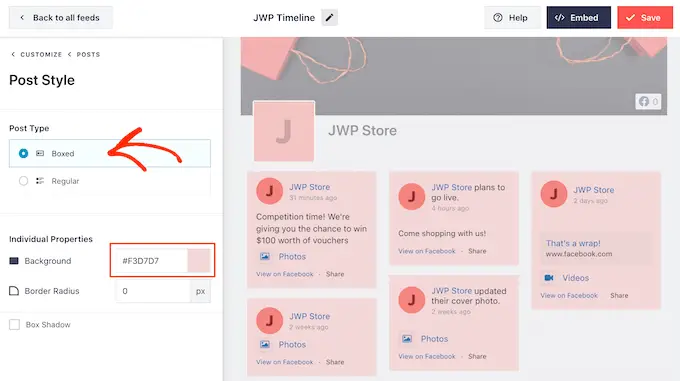 Adicionando caixas de fundo coloridas aos seus status de postagem do Facebook incorporados Adding colored box backgrounds to your embedded Facebook post statuses