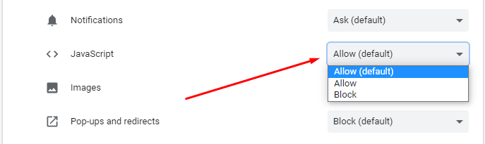 blcok gavascript in chrome