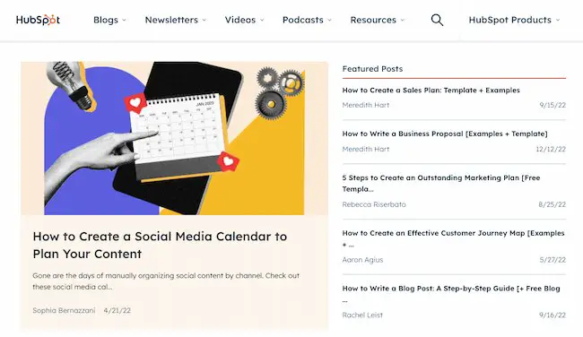 أمثلة على المحتوى المنظم: HubSpot