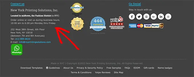 مثال على معلومات الاتصال التجارية Business contact information example