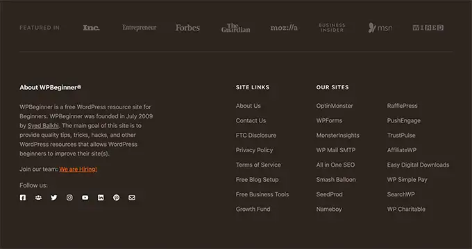 WPBeginner تذييل WPBeginner footer