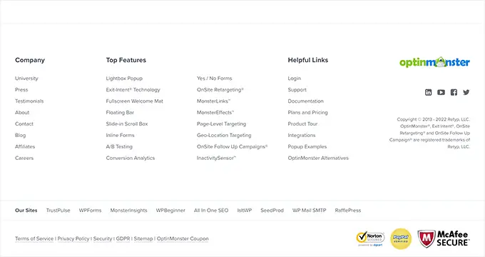 تذييل OptinMonster OptinMonster footer