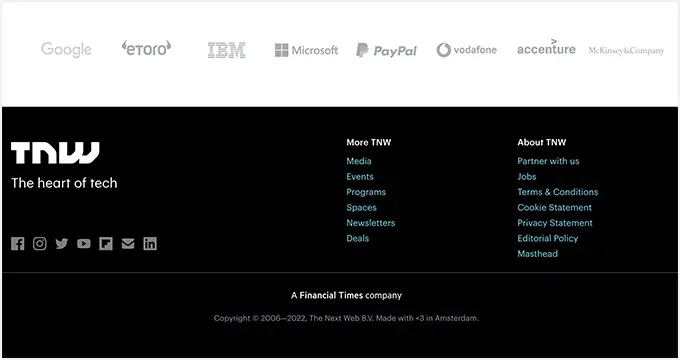 تذييل الويب التالي The Next Web footer