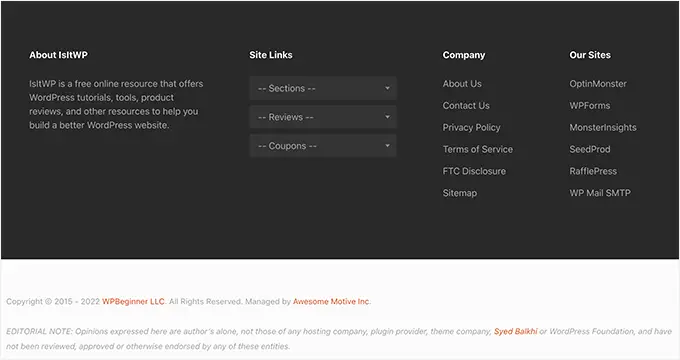 تذييل IsItWP IsItWP footer