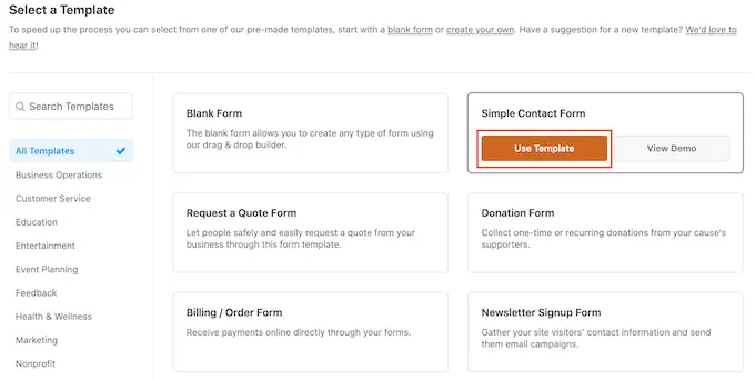 WPForms Basit İletişim şablonu The WPForms Simple Contact template