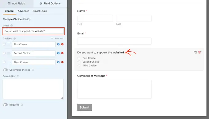 İsteğe bağlı ödeme bölümü olan bir WordPress formu A WordPress form with an optional payment section