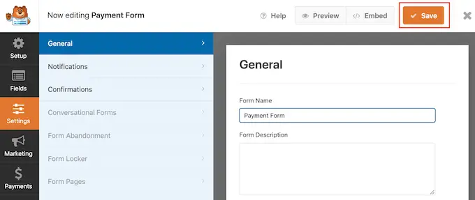 WPForms formunuzu kaydetme Saving your WPForms form