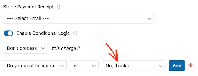 WPForms'un koşullu mantık ayarları WPForms' conditional logic settings