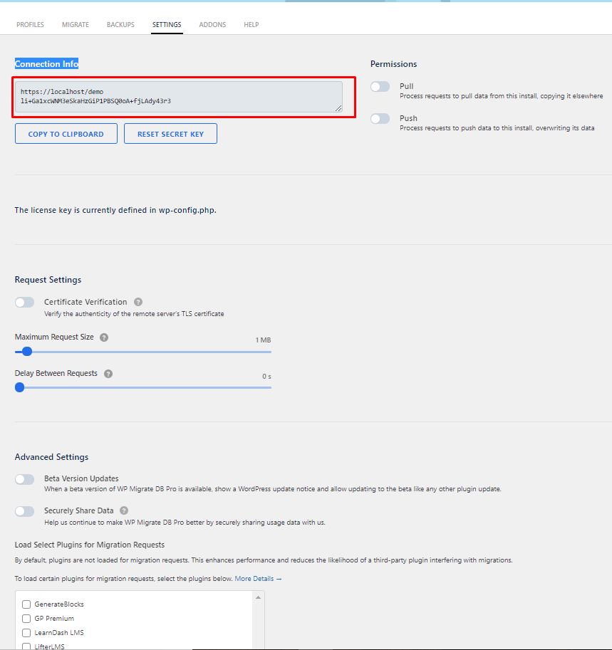 WP Migrate DP settings