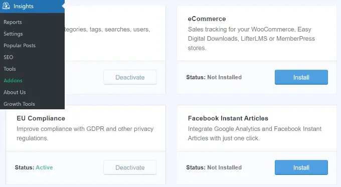 为 MonsterInsights 安装电子商务插件 Install the eCommerce addon