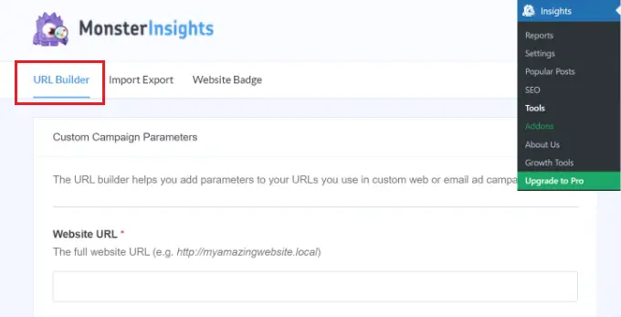转到 Insights,然后转到 WordPress 仪表板中的工具 Go to tools in MonsterInsights