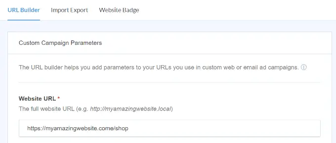 MonsterInsights URL 构建工具 Enter website URL