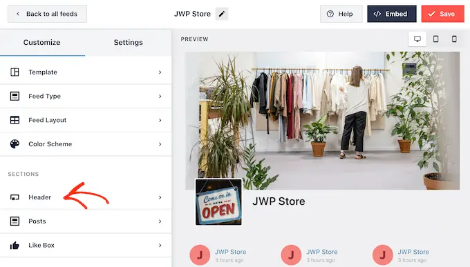 埋め込まれた Facebook タイムラインにカバー写真とヘッダーを追加する Adding a cover photo and header to an embedded Facebook timeline