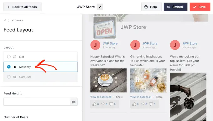 Facebook ソーシャル メディア フィードのレイアウトを変更する Changing the layout for your Facebook social media feed