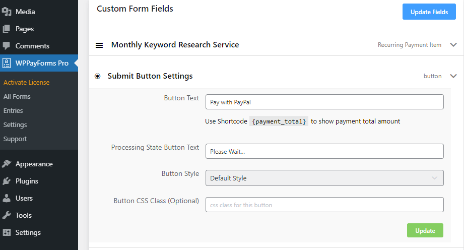 WPPayform payment button
