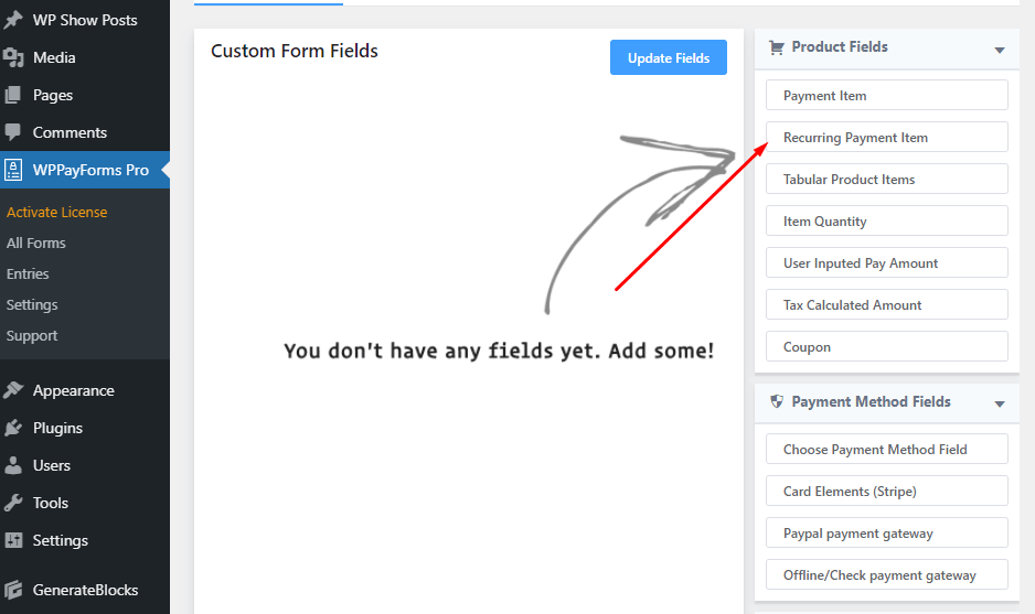 Recurring payment  field
