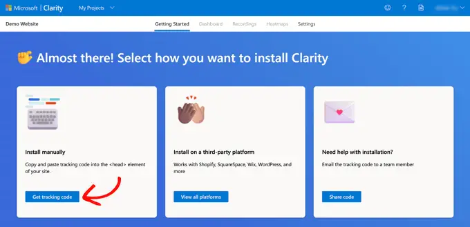 Installieren Sie Clarity mit einem Tracking-Code Install Clarity Using a Tracking Code