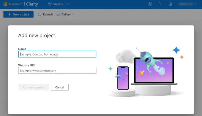 Einrichten eines neuen Projekts in Microsoft Clarity Setting up a new project in Microsoft Clarity