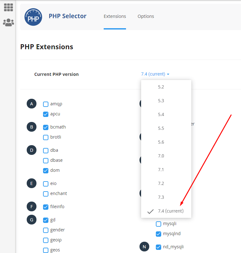 Change php version
