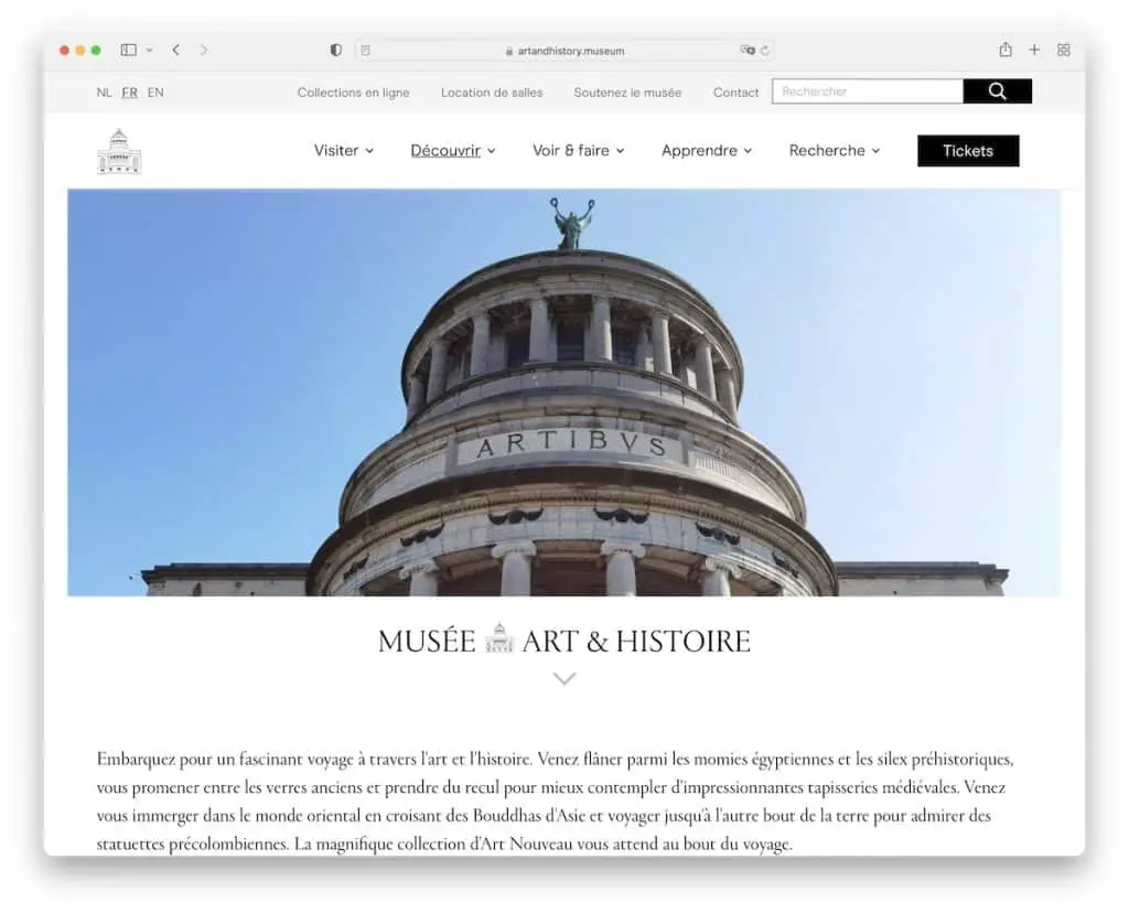site-ul web al portofoliului de artă musee art histoire