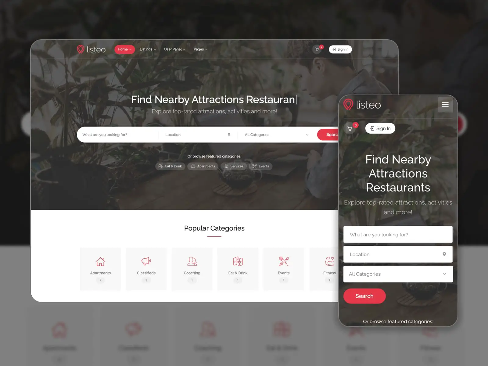 用於創建 Airbnb 設計的 Listeo WordPress 主題。