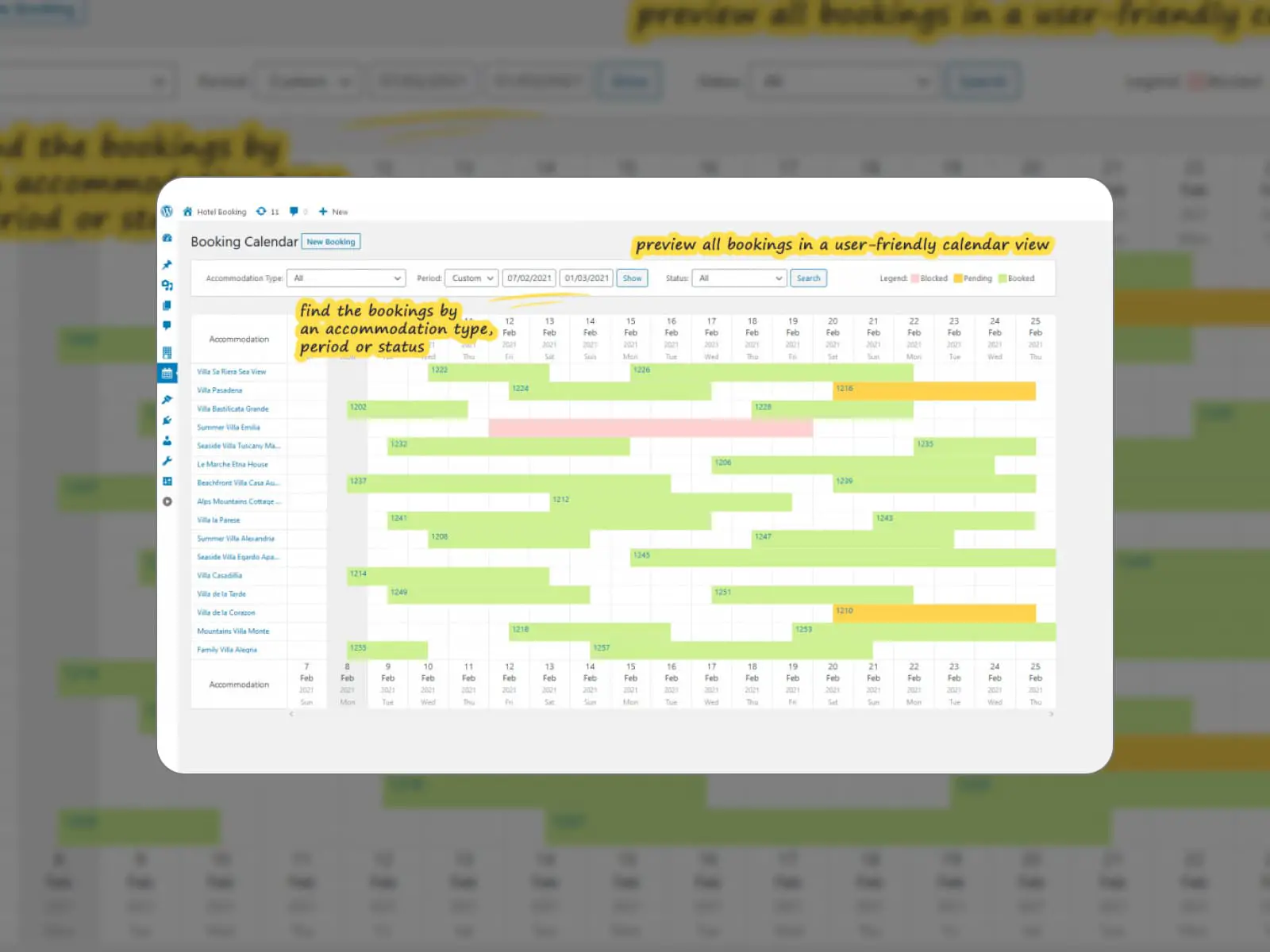 MotoPress 的 WordPress 預訂插件中的彩色日曆。