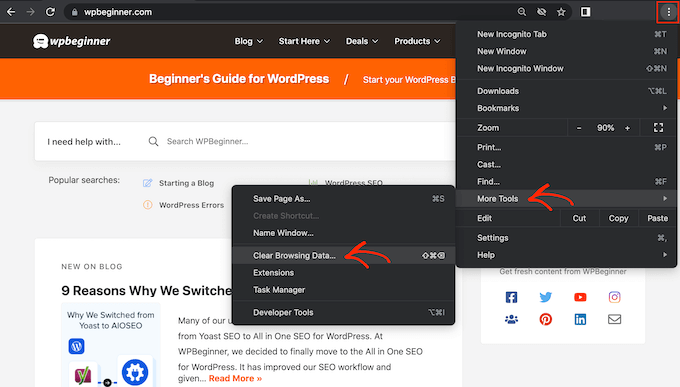 v How to clear the browser cache in Google Chrome