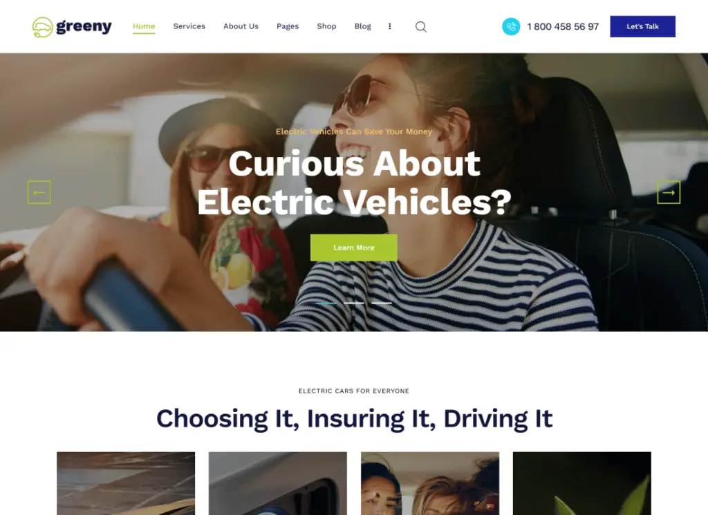 Greeny - Elektrikli Araba Bayiliği WordPress Teması