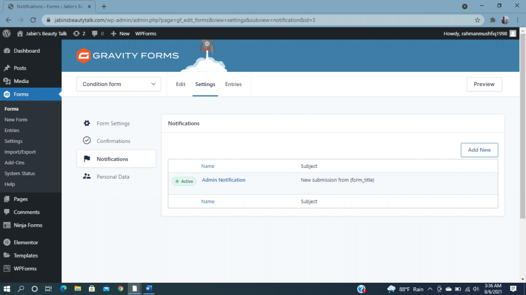 Gravity form Email Notification