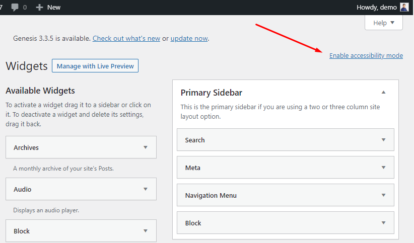 enable accessiblity mode