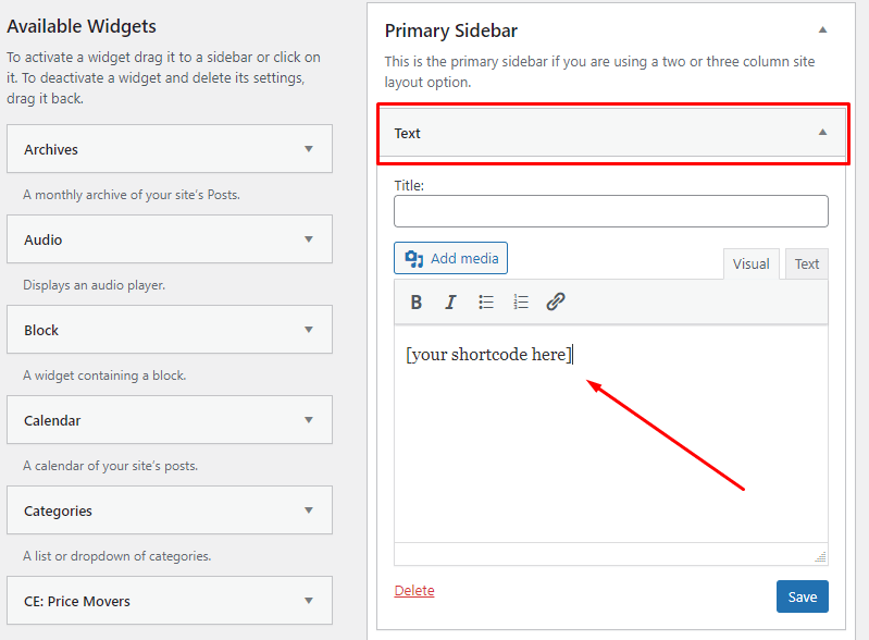 add shortcode widget