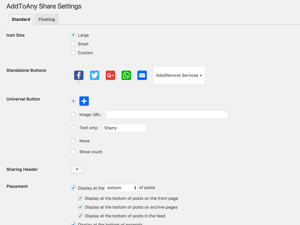 AddToAny Share Buttons option