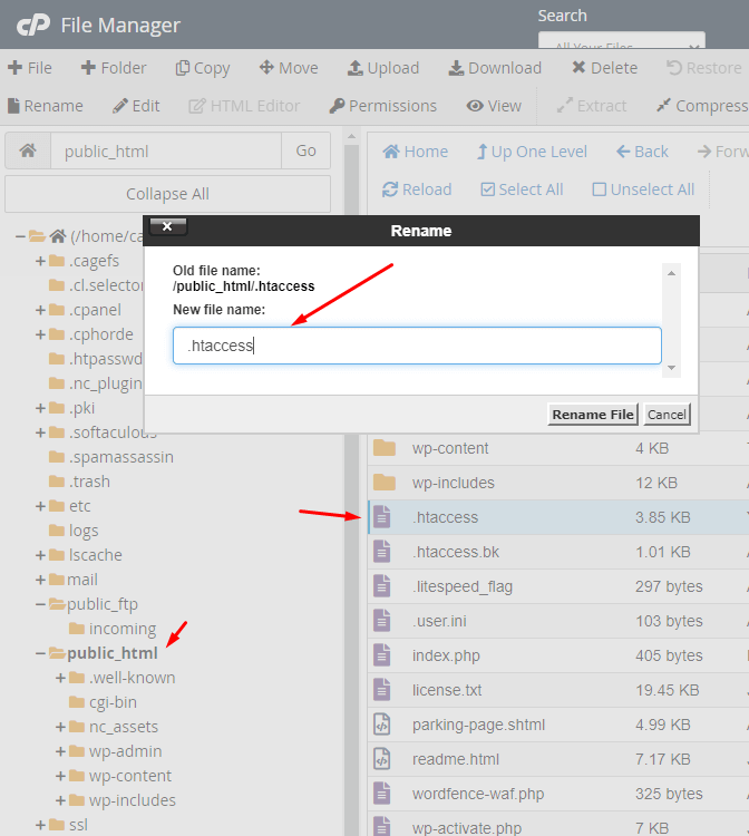 rename htaccess file