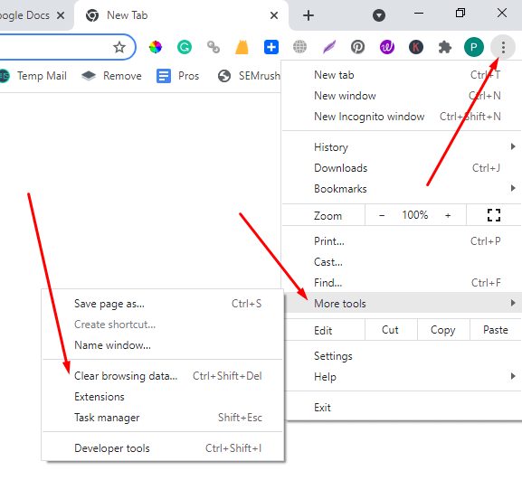 Google Chrome Clear browsing data