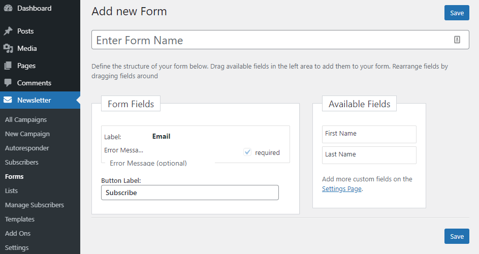 Обзор Mailster: новый способ отправки и автоматизации электронных писем для любых нужд 11 Create new form
