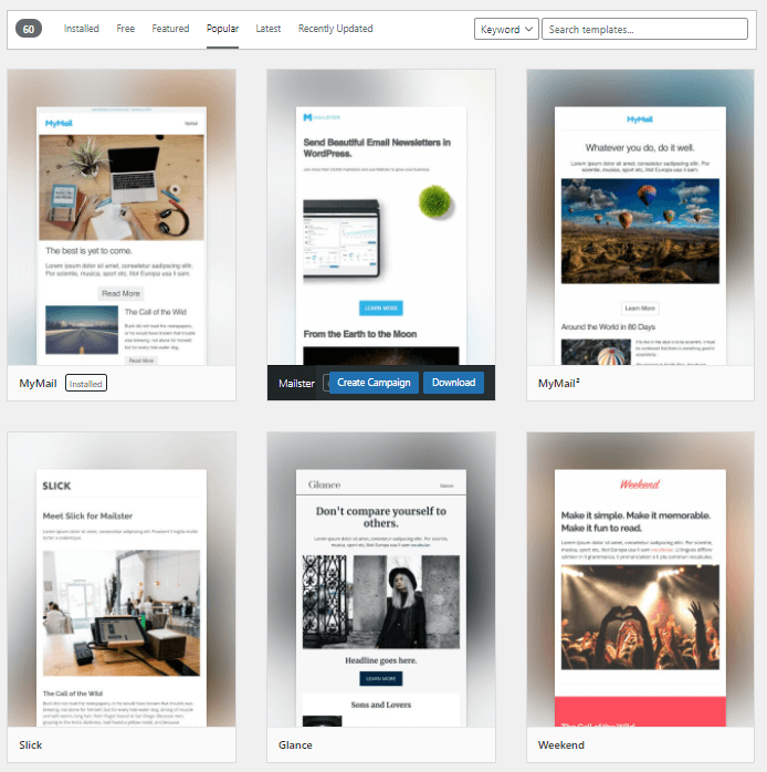 Обзор Mailster: новый способ отправки и автоматизации электронных писем для любых нужд 4 Mailster pre-made templates