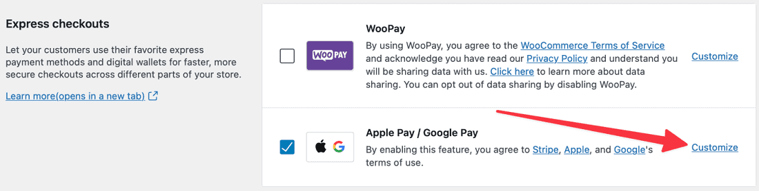 Apple Pay / Google Pay リンクのカスタマイズ