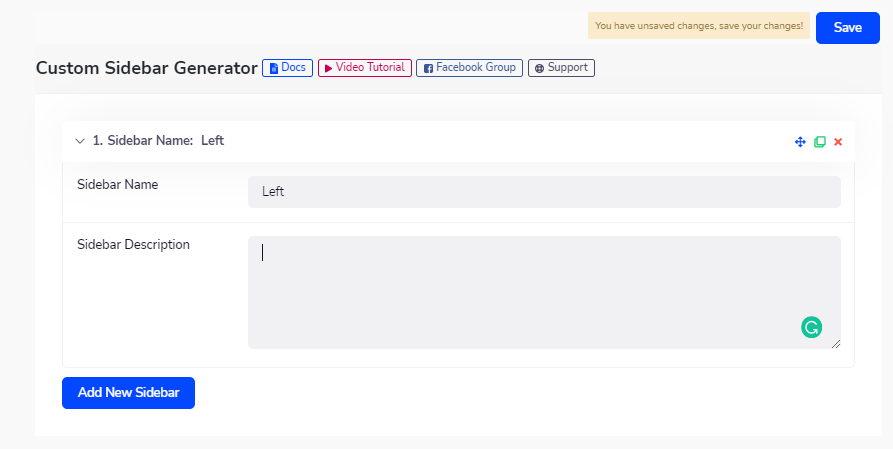 dashboard sidebar generator