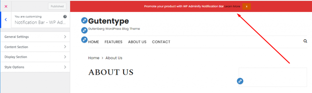 adminify notification bar