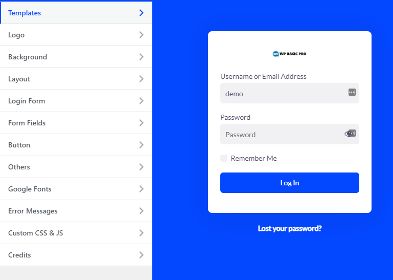 Live login customizer