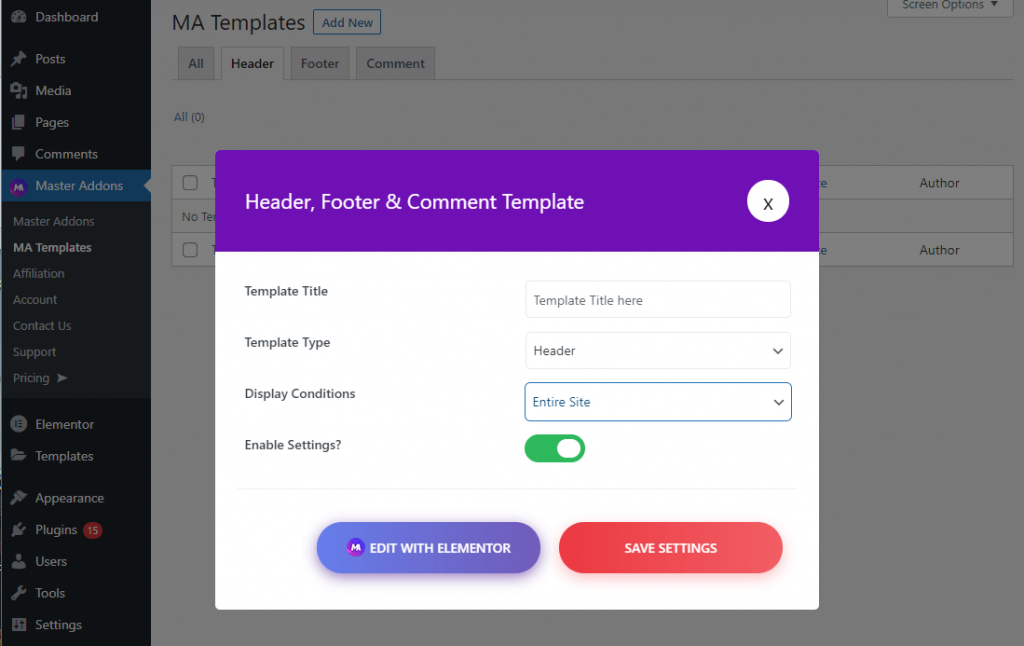 Master addons header-footer