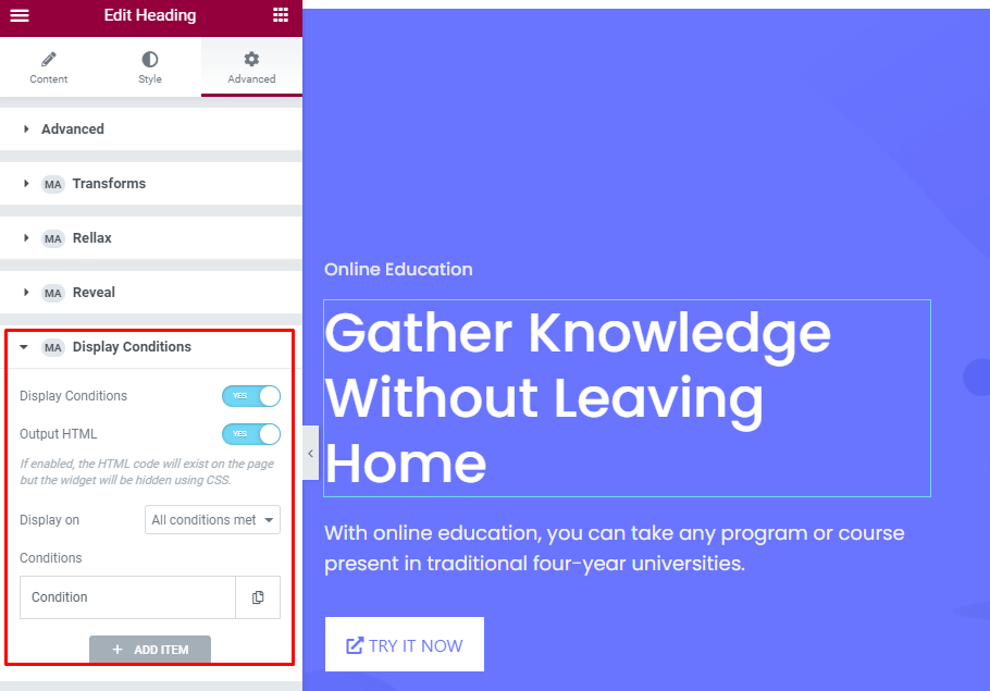 Master addons-display conditions