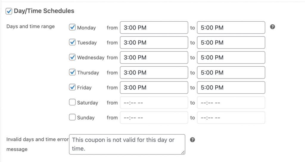 day-time-hour - 高度なクーポン Choosing a Day / Time schedule for Advanced Coupons.