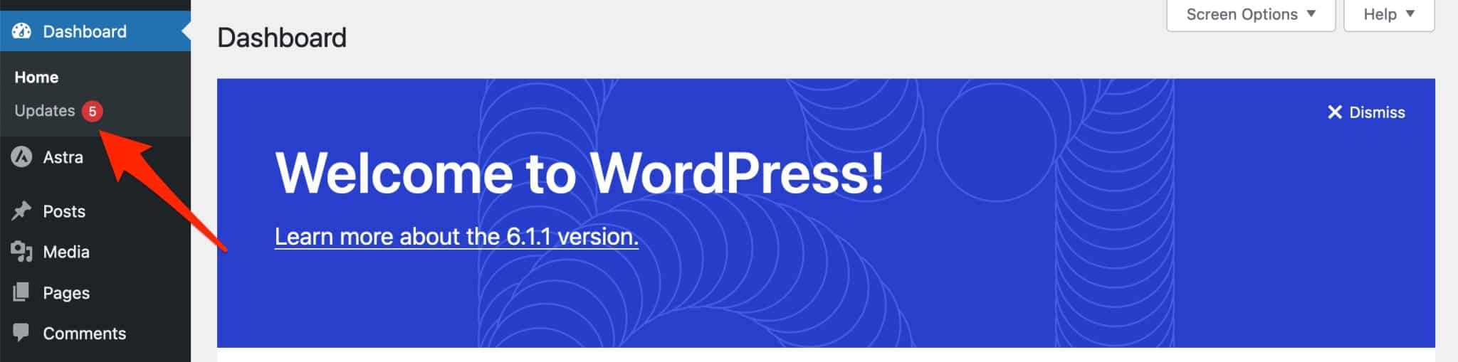 WordPress 管理界面会在有可用更新时提醒您。